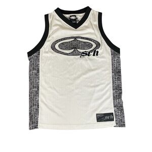 SRH Men's White and Black Tank Top